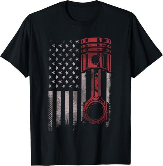 American Flag Piston Muscle Car Patriotic Vintage Mechanic