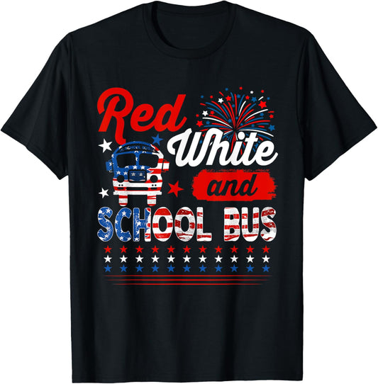 Red White And School Bus 4Th Of July American Flag Driver