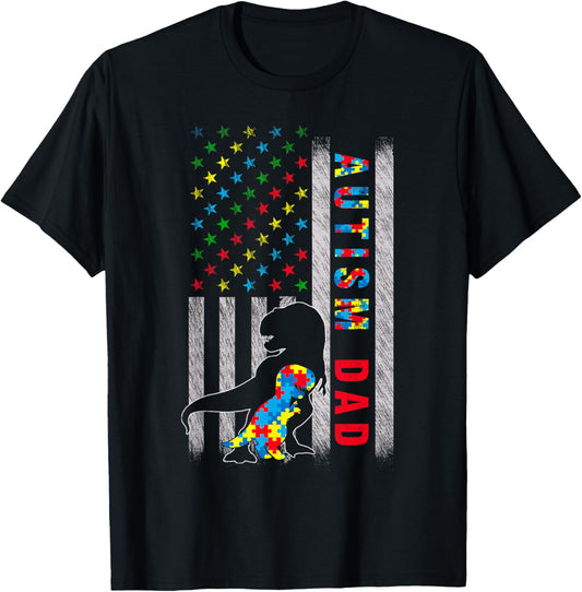 Autism Dad Us Flag Dinosaur Autism Awareness