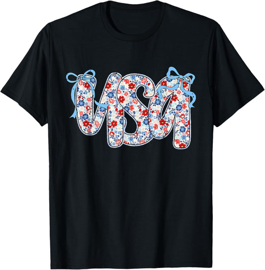 Coquette Bow Floral Usa America Girly 4Th Of July Patriotic