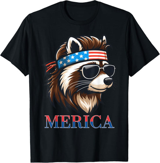 Mullet Raccoon Merica Usa Flag Patriotic 4Th Of July