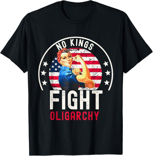 Vintage No Kings Fight Oligarchy Womans Girl America Flag