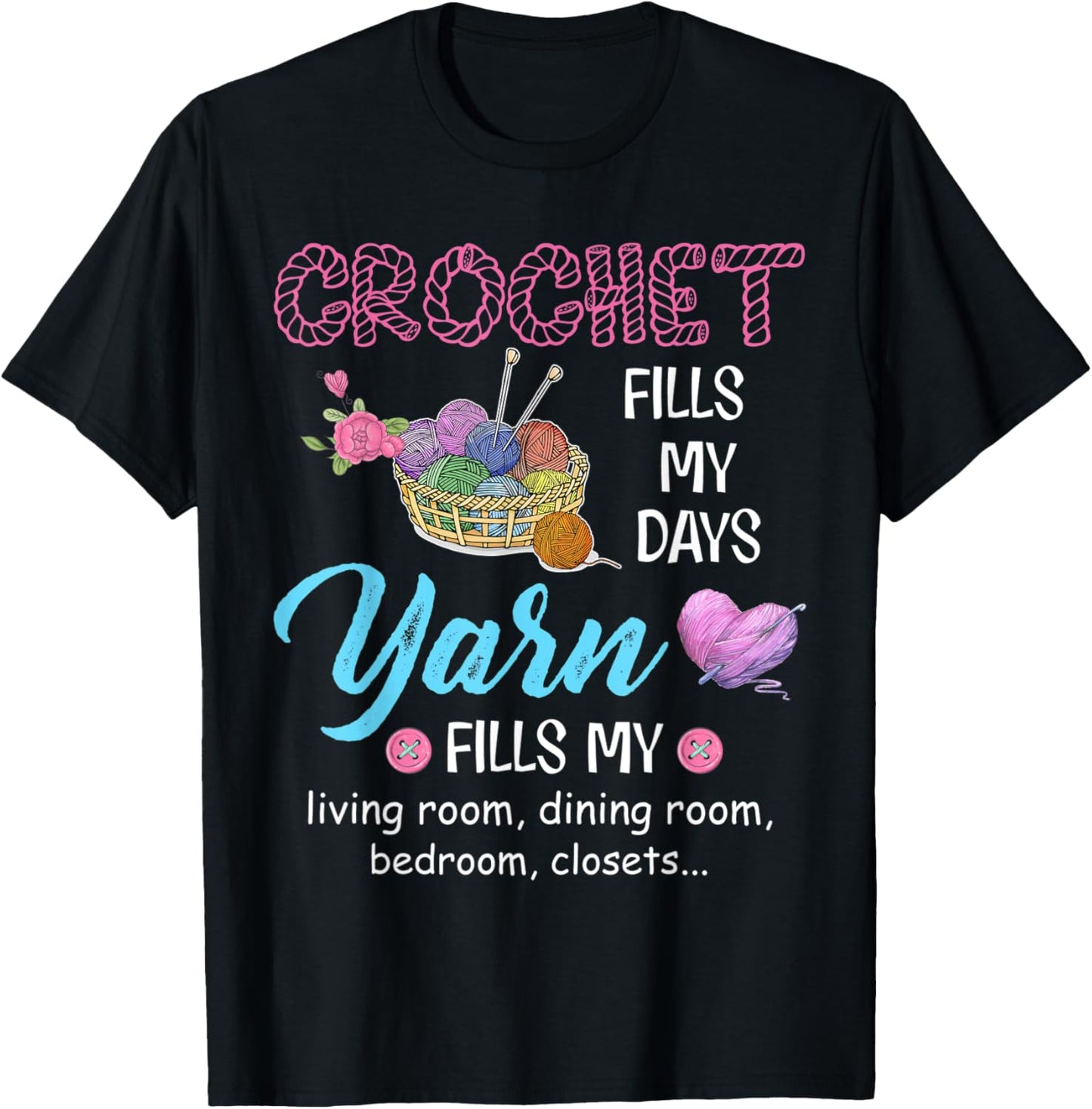 Crochet fills my days yarn fills my living room dining room