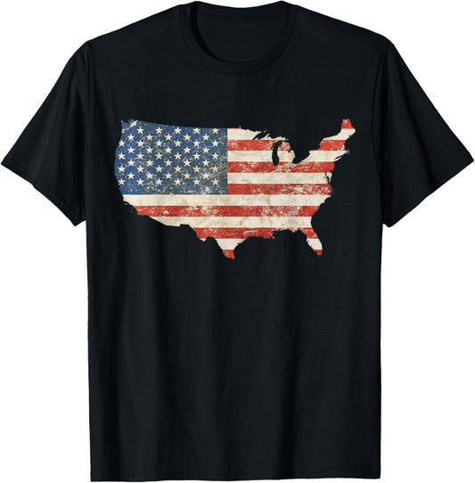 Us Map Shaped Grunge Vintage Faded American Flag