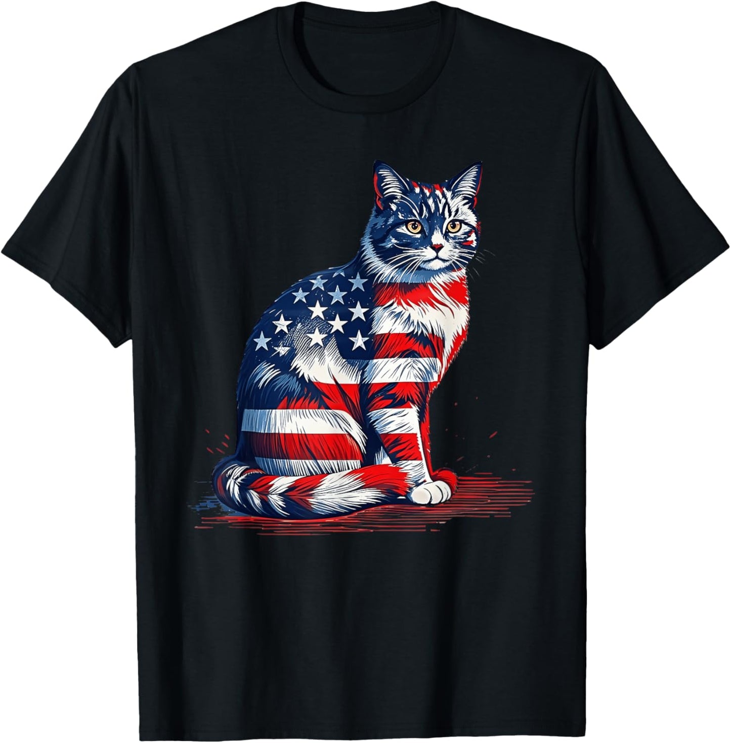Funny Cute Cat Green Eyes Cat Usa Flag 4Th Of July