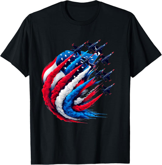 Red White Blue Patriotic Jets Shirt Usa Men Boys 4Th Of July