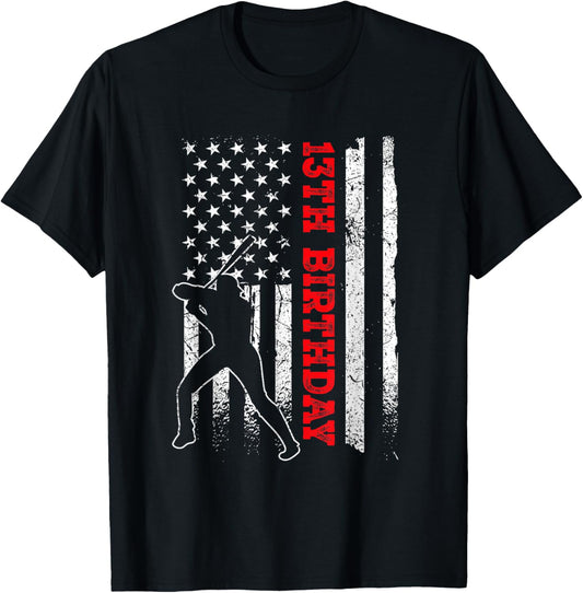 13 Year Old Shirt 13Th Birthday Usa Flag Baseball Shirt