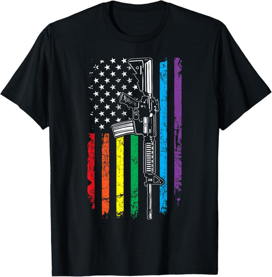 Rainbow Pro Gun American Flag Lgbt Ar15 Owner Gay Pride