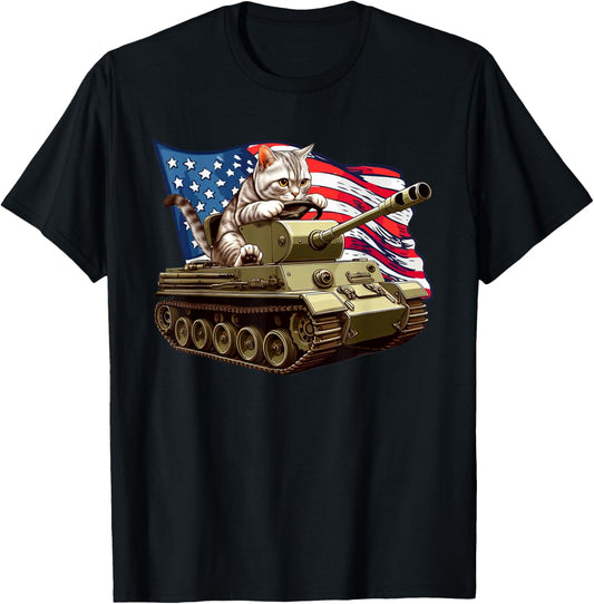 Cat Driving Army Tank American Flag Military Cat Lovers