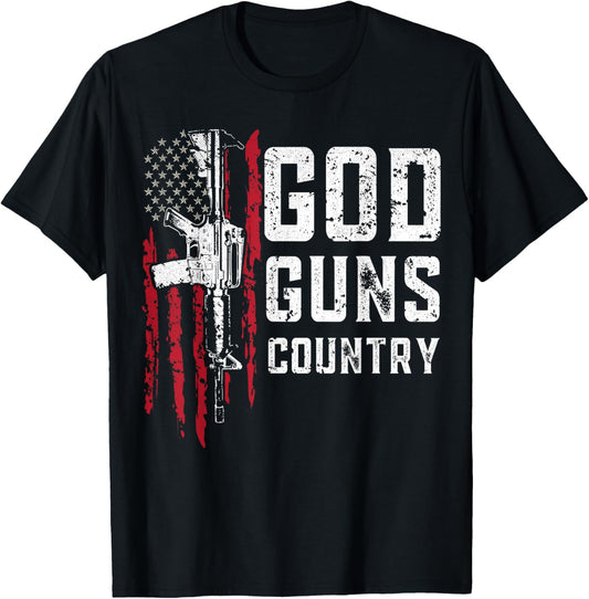 God Guns Country American Flag Ar 15 Gun Tee Veteran Tee