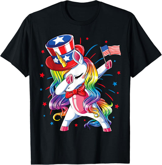 Dabbing Unicorn 4 July Uncle Sam Girls American