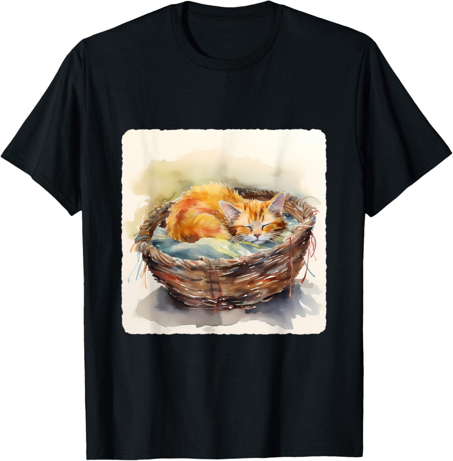 A Cat Sleeping In A Basket Of Yarn. Cozy, Nap, Comfort T-Shirt for Men Women Kids
