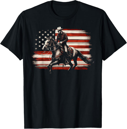 Western Cowboy 4Th Of July Vintage Usa Flag Patriotic