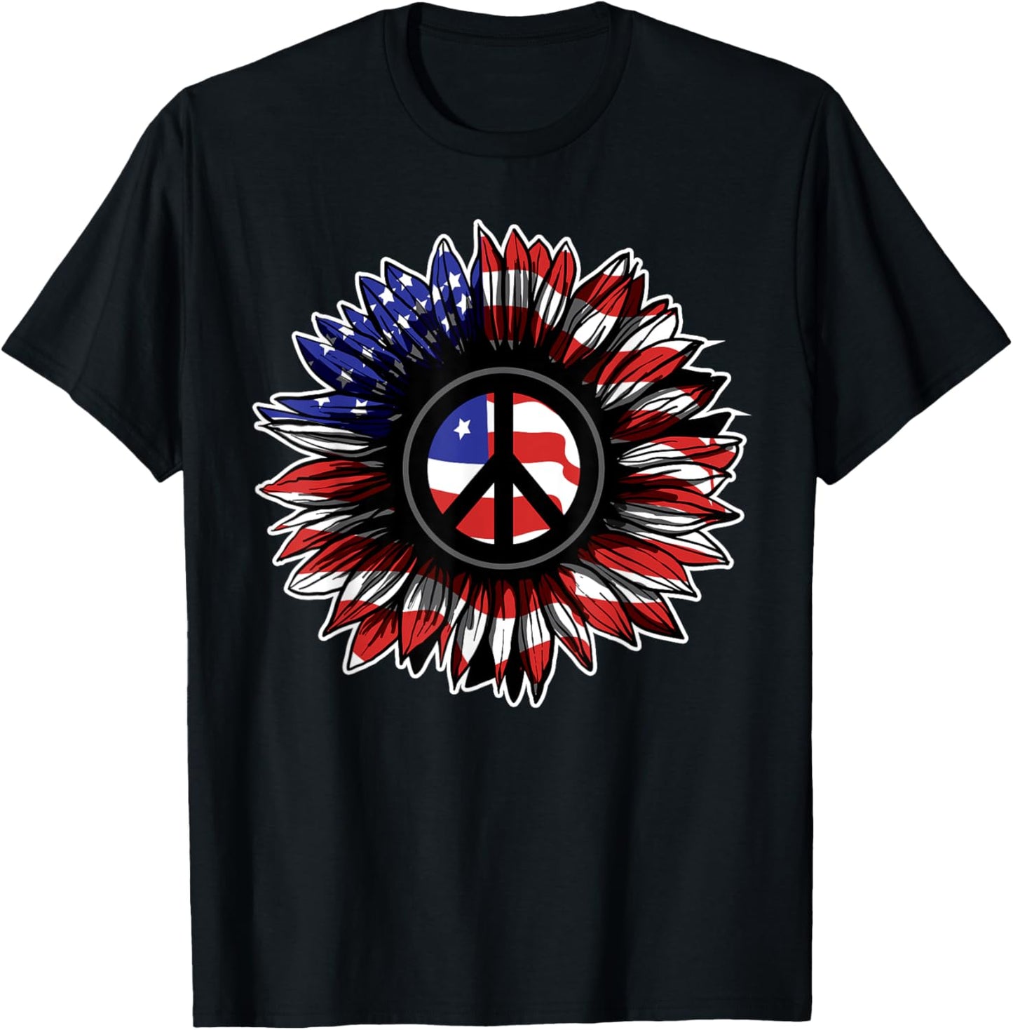 4Th Of July Sunflower Peace Sign Tshirt American Flag