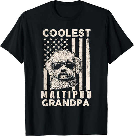 Coolest Maltipoo Grandpa Vintage American Flag Funny Dog Dad