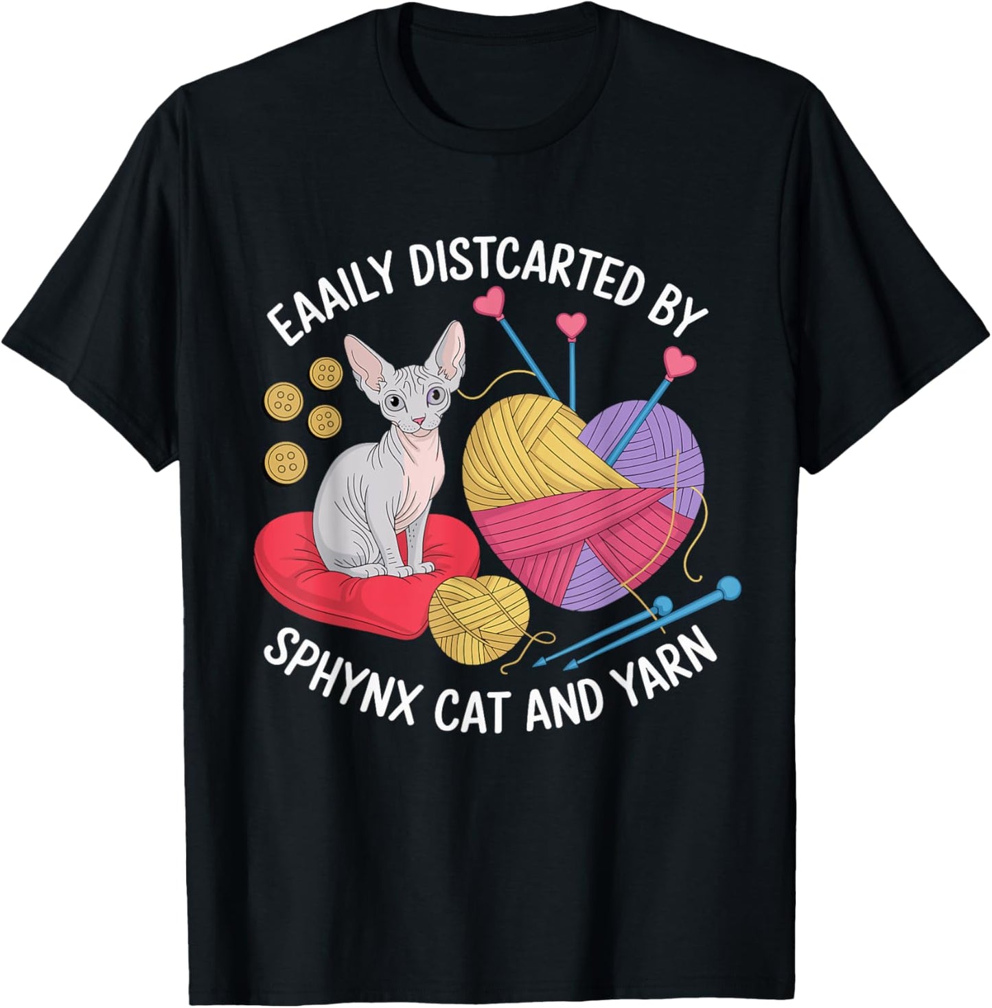 Easily Disterted By Sphynx Cat And Yarn