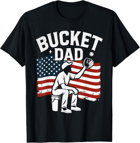 Fathers Day Bucket Dad Baseball Coach Vintage American Flag