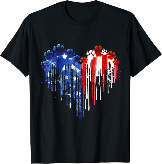 Dripping Heart Dog Paw American Flag 4Th Of July Patriotic