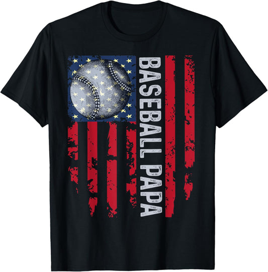 Baseball Papa Usa Flag Tee Coach Fathers Day 2022