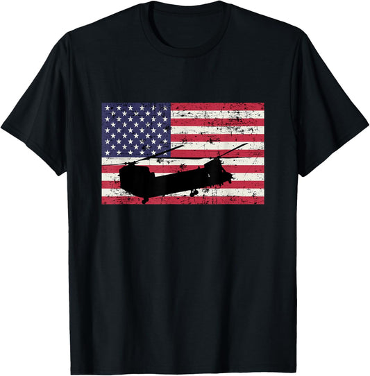 Patriotic Ch 47 Chinook Helicopter American Flag T Shirt