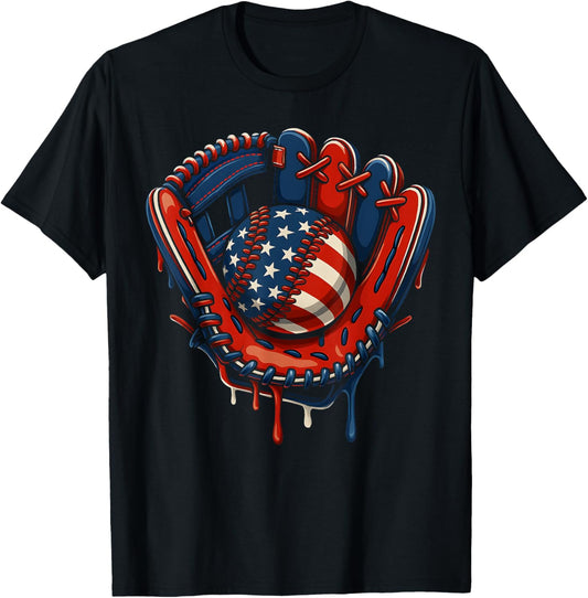 Baseball Drip American Flag 4Th Of July Glove Patriotic Boys
