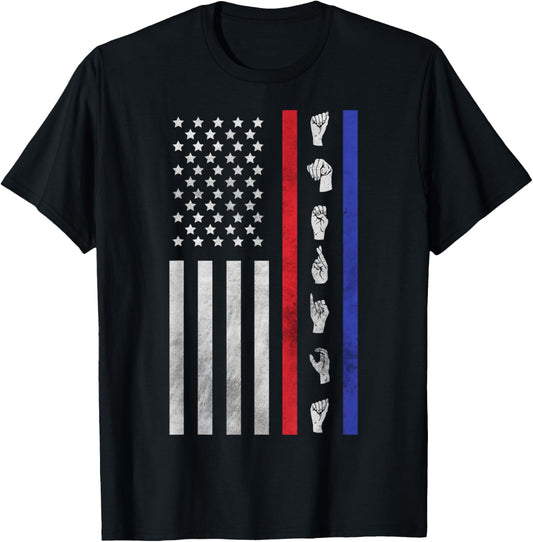 American Flag Asl Shirt American Sign Language America Usa