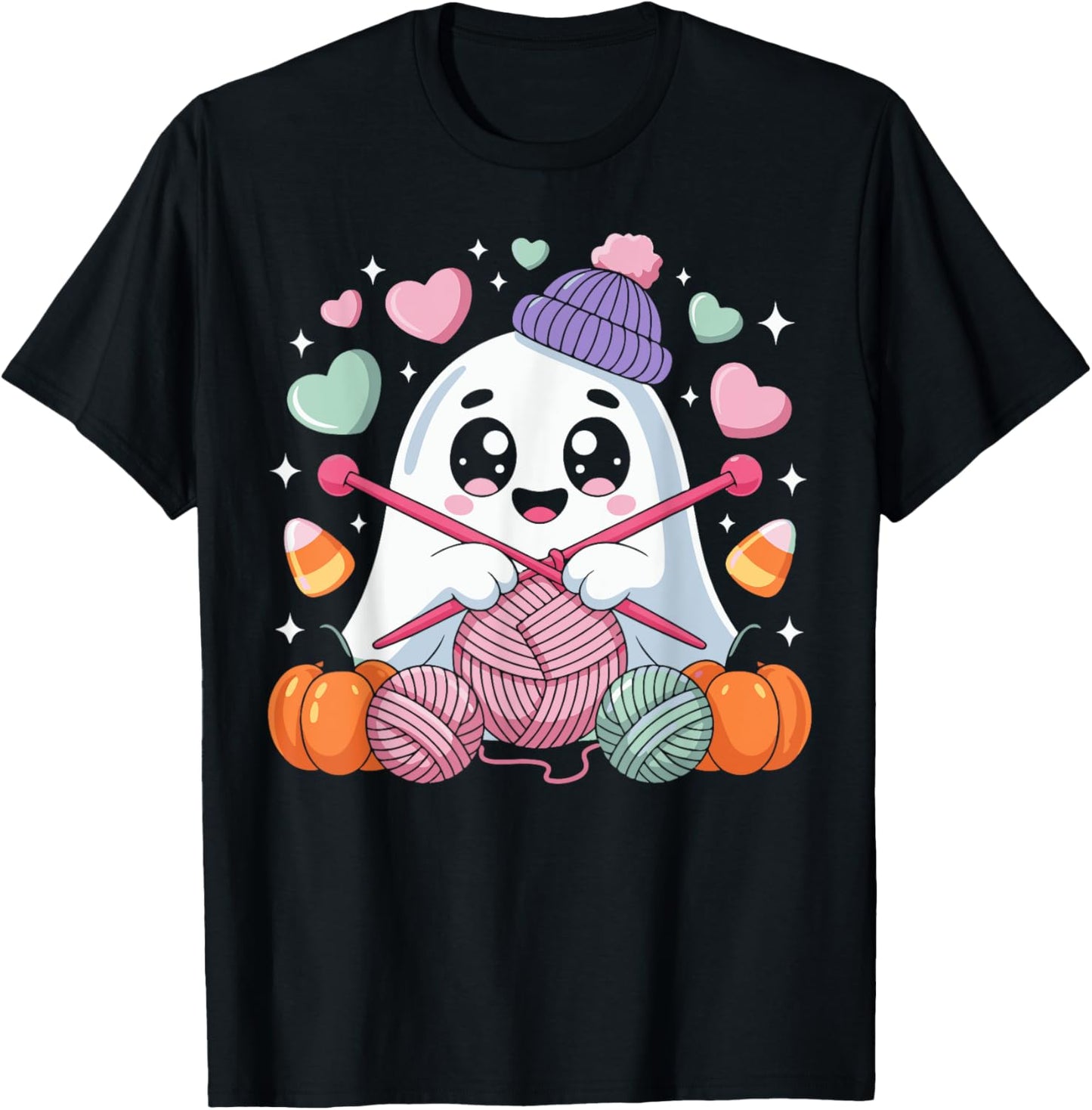 Spooky Cute Ghost Knitter Yarn Halloween Craft Tee Women Men