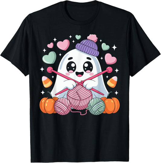 Spooky Cute Ghost Knitter Yarn Halloween Craft Tee Women Men