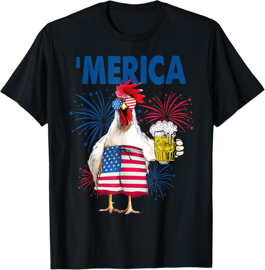 Merica American Patriotic Rooster Usa Flag Design Women Men