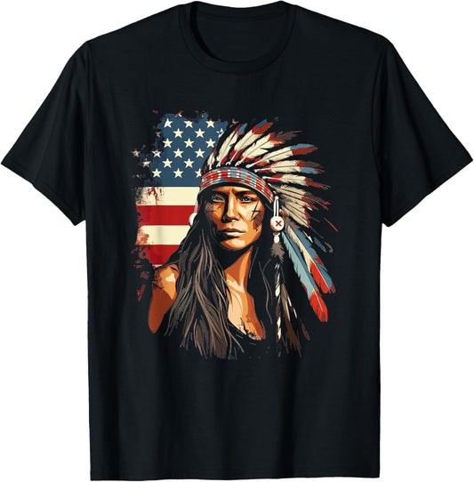 Native American Woman Indian Warrior Usa Flag