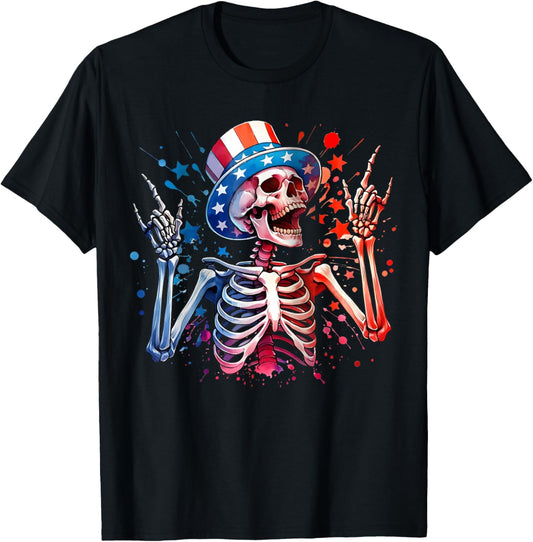Party In The Usa Rock Hand July 4Th Funny American Skeleton