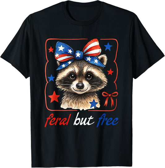 Feral But Free Funny Patriotic Racoon 4Th Of July Usa Flag