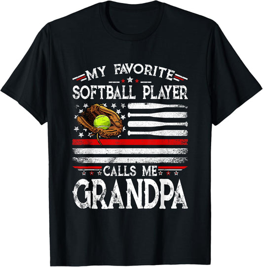 My Favorite Softball Player Calls Me Grandpa American Flag