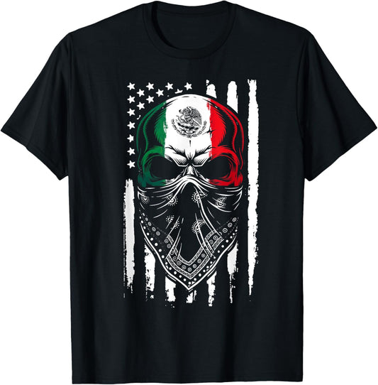 Skull Patriotic Mexican American Aztec Day Of The Dead