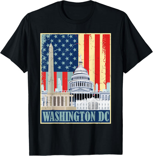 Retro Capitol Hill Washington Dc American Flag 4Th Of July