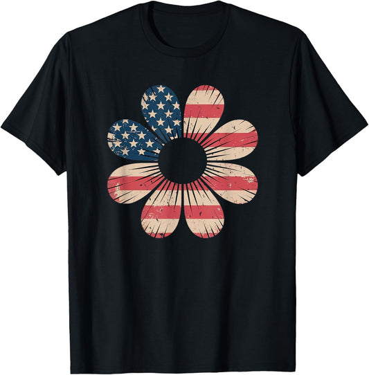 Patriotic Daisy Flower Usa Flag 4Th Of July Boho Retro