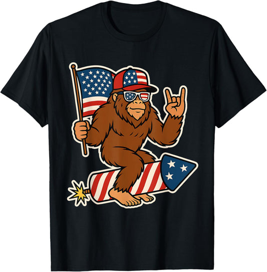 Bigfoot Merica Rock Patriotic American Flag 4Th Of July