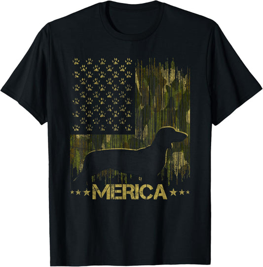 Vintage Camouflage Usa Flag Merica Dachshund Dog Silhouette