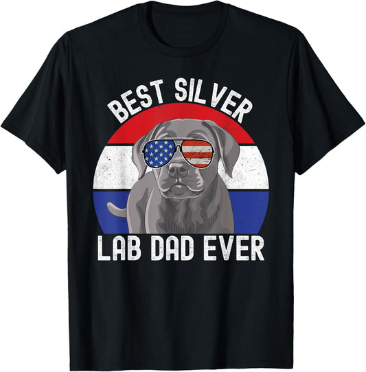 Best Silver Lab Dad Ever Vintage Patriotic American Flag