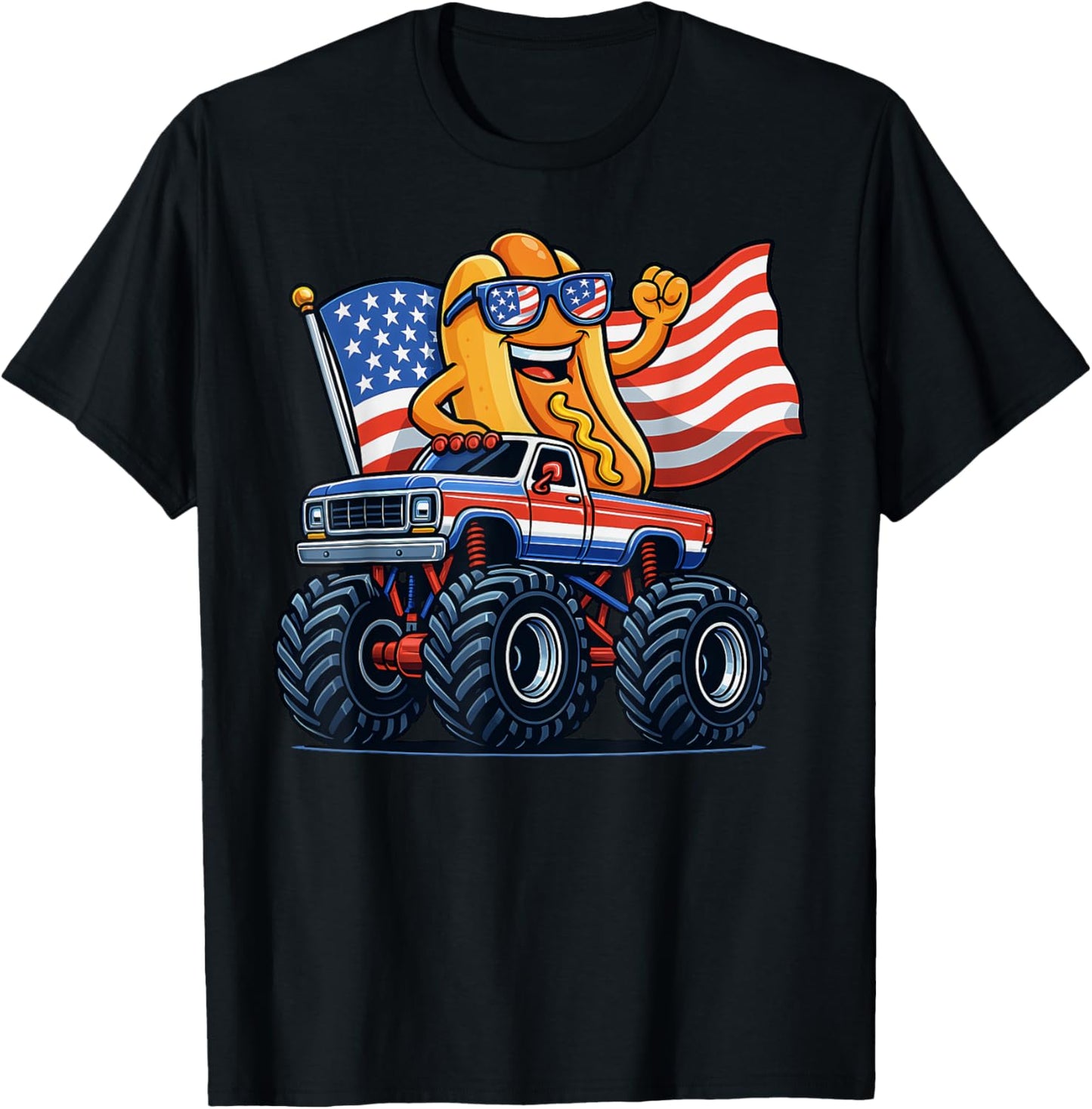 4Th Of July Monster Truck Hot Dog American Flag Men Boy