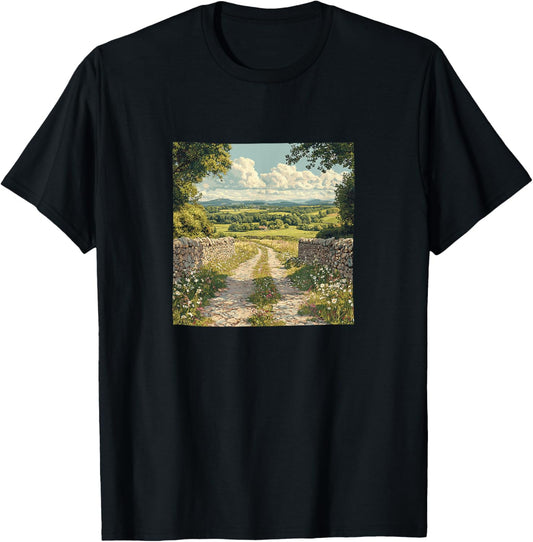 Countryside With Stone Walls Vintage Landscape Graphic