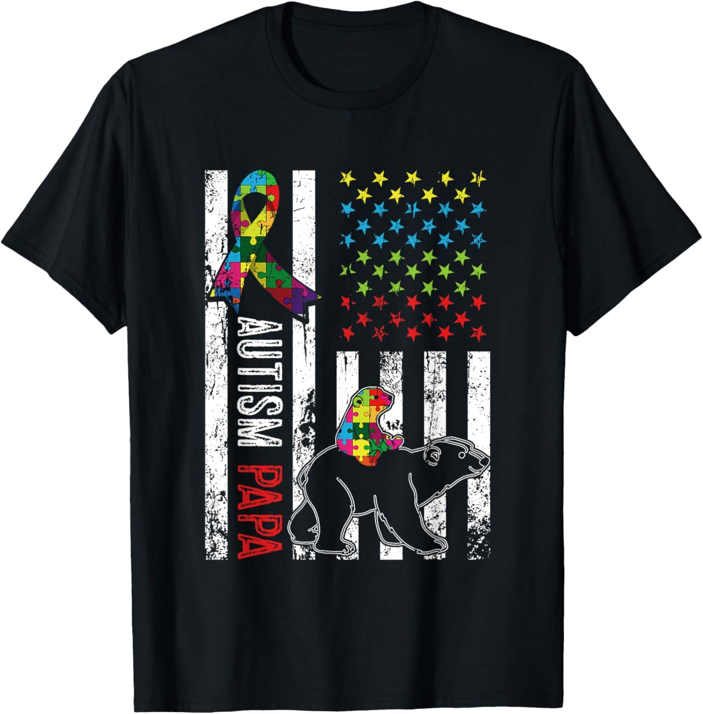 Distressed American Flag Autism Papa Bear Awareness