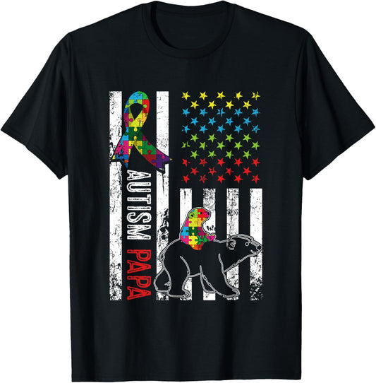 Distressed American Flag Autism Papa Bear Awareness