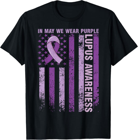 In May We Wear Purple Lupus Awareness American Flag
