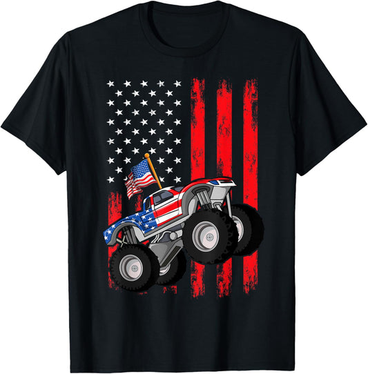 Kid Monster Truck Shirt Toddler Boys American Flag July 4Th