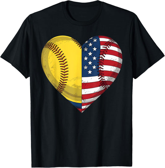 Softball Heart American Flag 4Th Of July For Women Teen Girl
