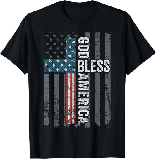 God Bless America Patriotic Christian Cross Usa Flag