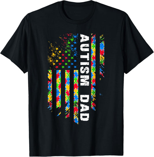 Autism Dad Awareness American Flag Usa Men Women Kids