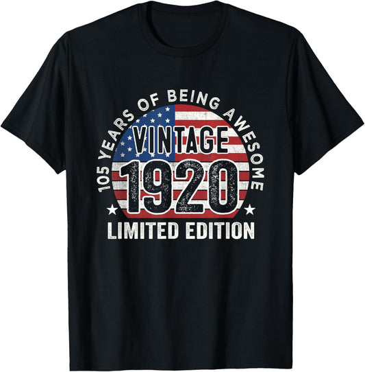 105Th Birthday Gifts Men Vintage 1920 105 Years Old Usa Flag