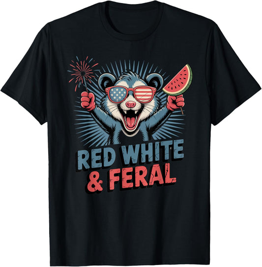 Red White And Feral Opossum Fireworks 4Th Of July